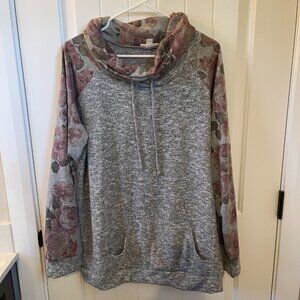 Grey floral front kangaroo pocket shirt